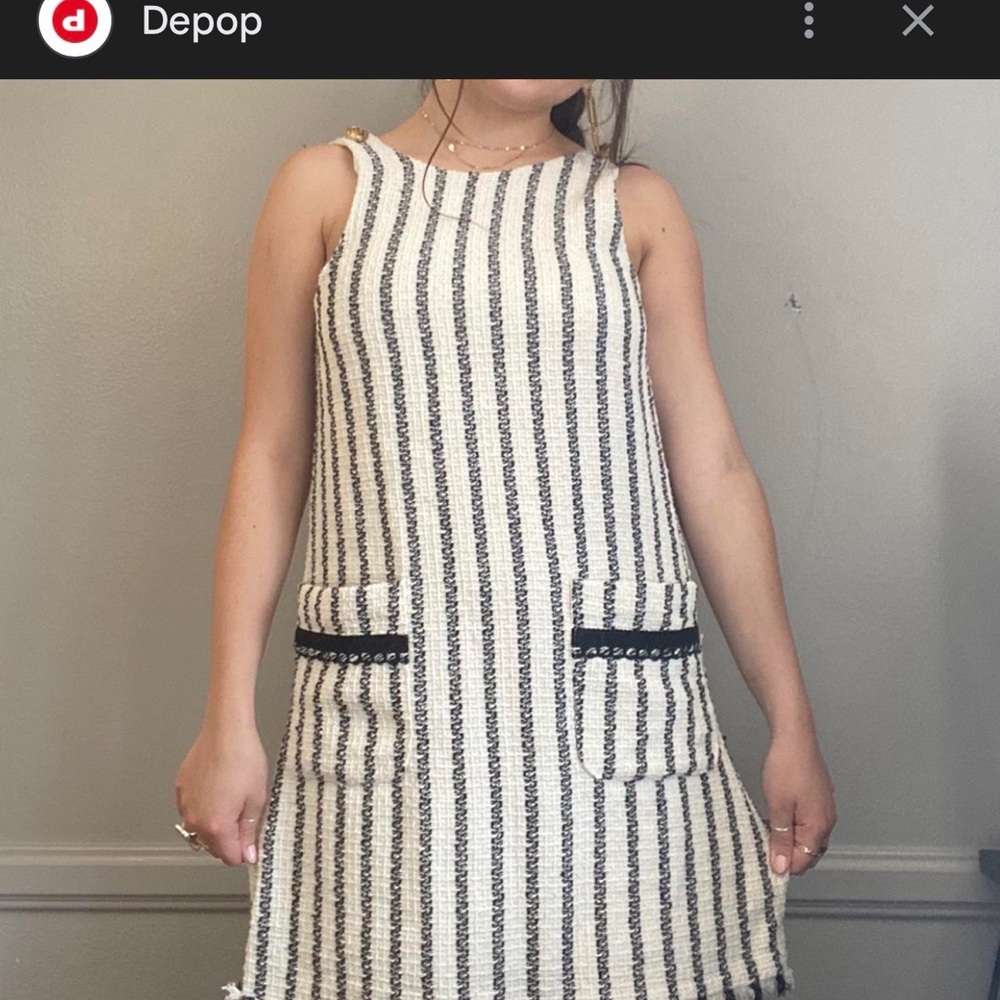 Zara Cream and Black Striped Mini Dress